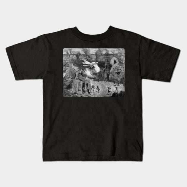 German WW1 Plane Attack Allied Soldiers Kids T-Shirt by Battlefields